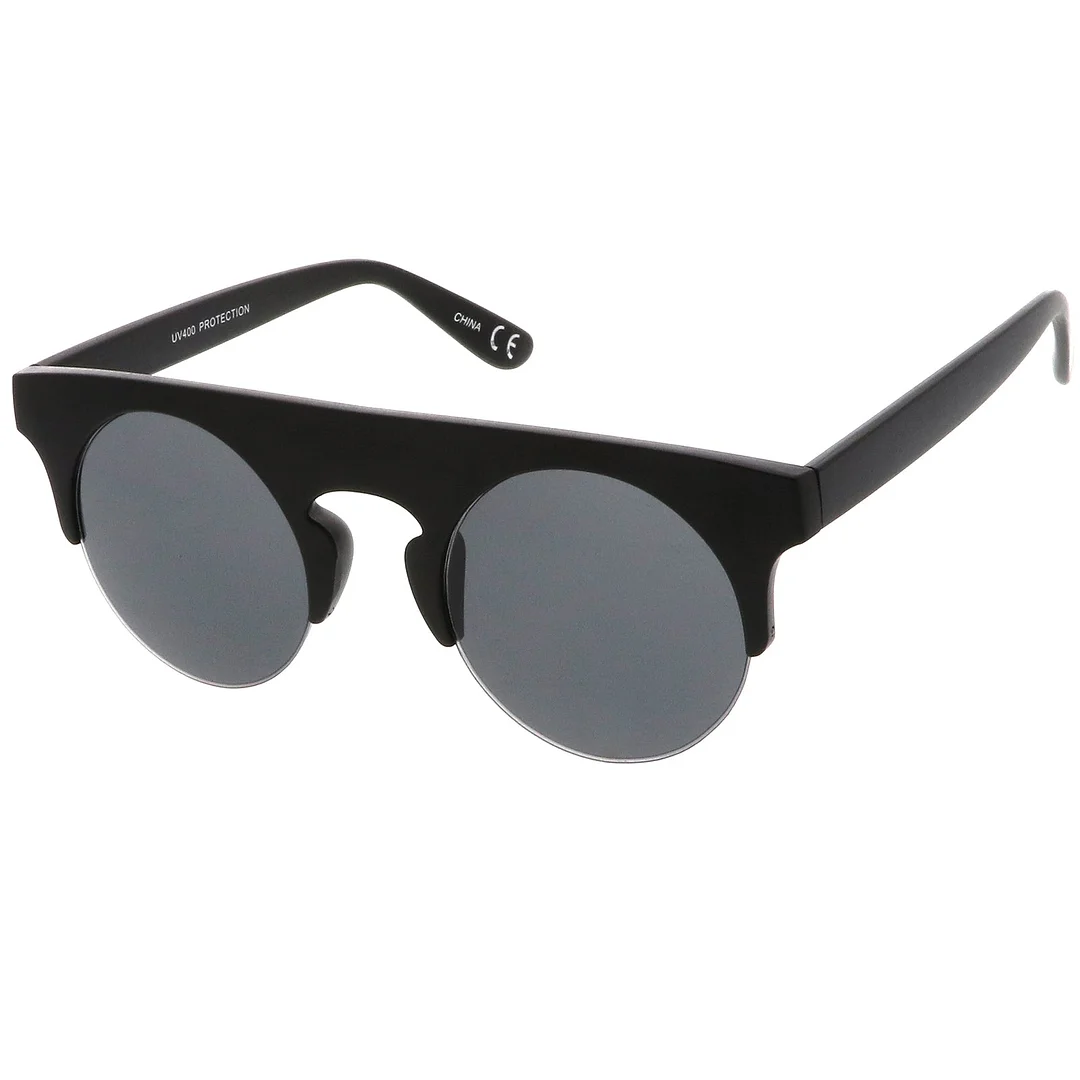 Modern Flat Top Horn Rimmed Round Flat Lens Semi Rimless glasses 48mm