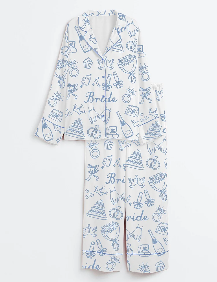 Women&rsquo;s Bride Bridesmaid Bridal Party Wedding Day Long Sleeve Satin Pajama Set