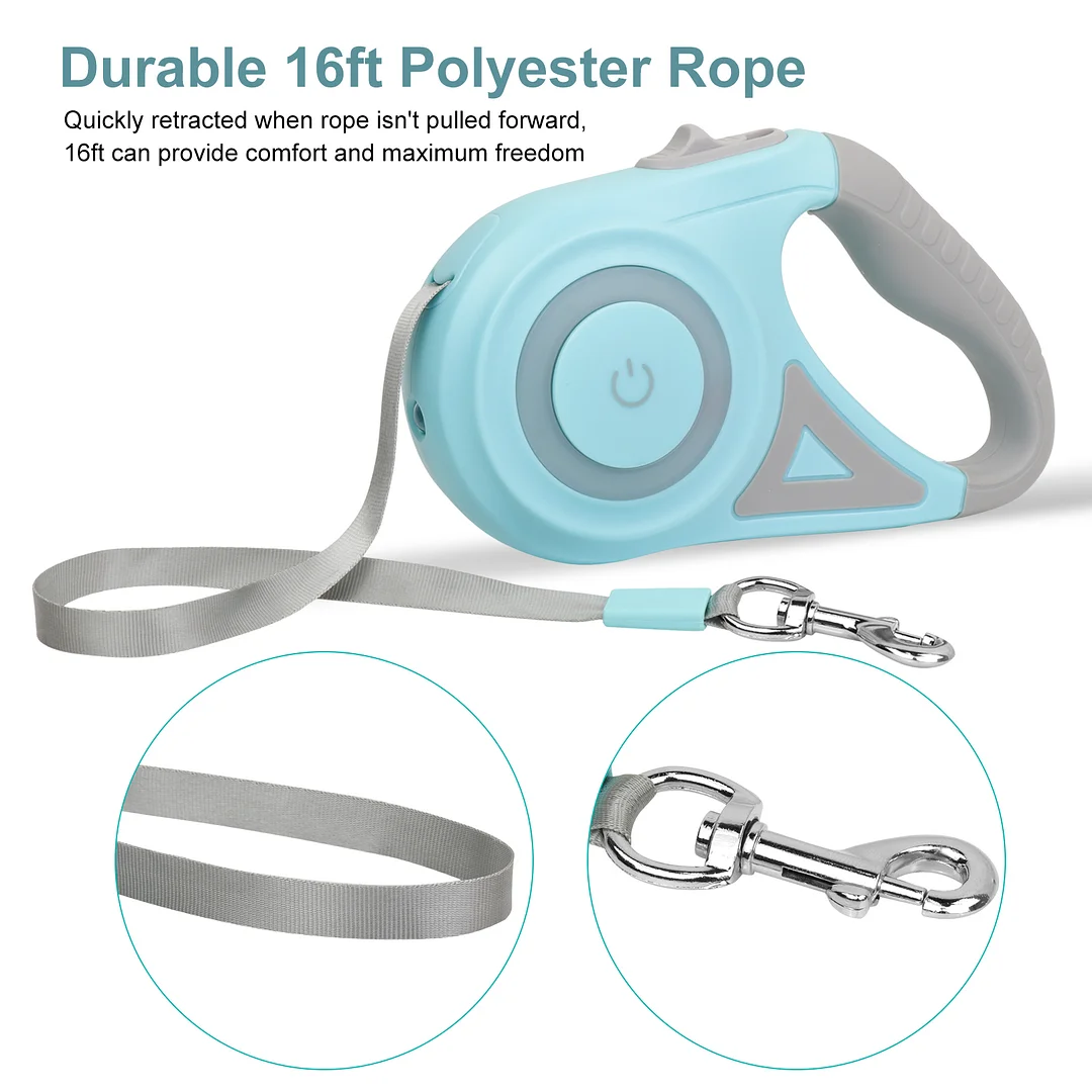 BEBANG Retractable Dog Leash, 16ft with Light, Anti-Slip Handle, One Button Brake & Lock Tangle-Free Dog Retractable Leash