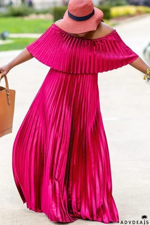 Off Shoulder Pleated Maxi Dress