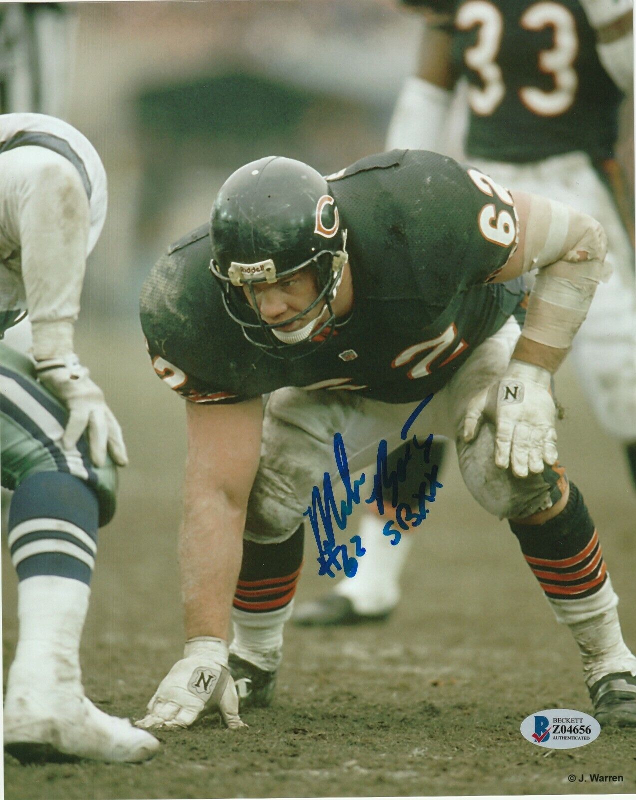 MARK BORTZ Signed Chicago BEARS 8x10 Photo Poster painting w/ Beckett COA & SUPER BOWL Inscrp