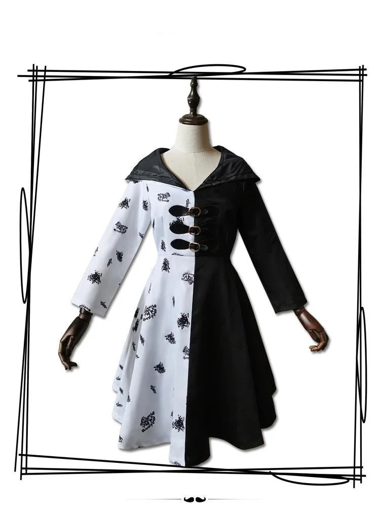 Womens Color Block Cruella Cosplay Dress For Halloween-elleschic