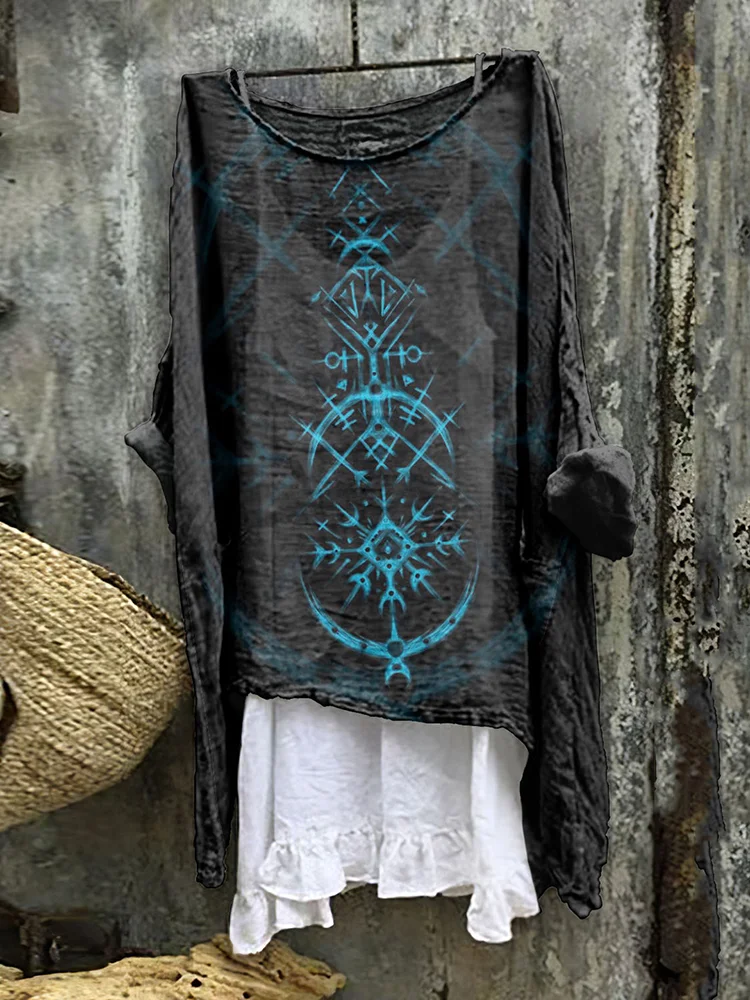 Vintage Tribal Viking Pattern Linen Blend Tunic