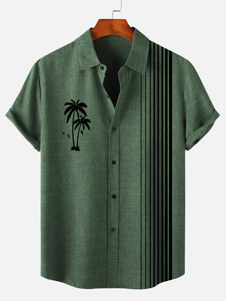Men's Hawaiian Tiki Party Stripe Print Short Sleeve Shirt PLUSCLOTHESMAN