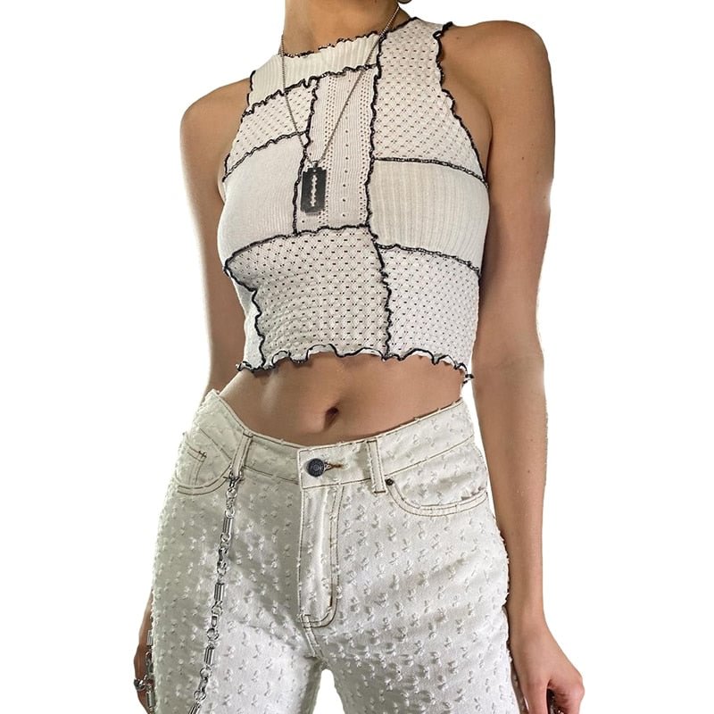 Nibbler Solid Color Stitching Ruffled Lace  Women's  Vest Casual Sleeveless Navel Street Party  Club Summer 2021 Women's Vest