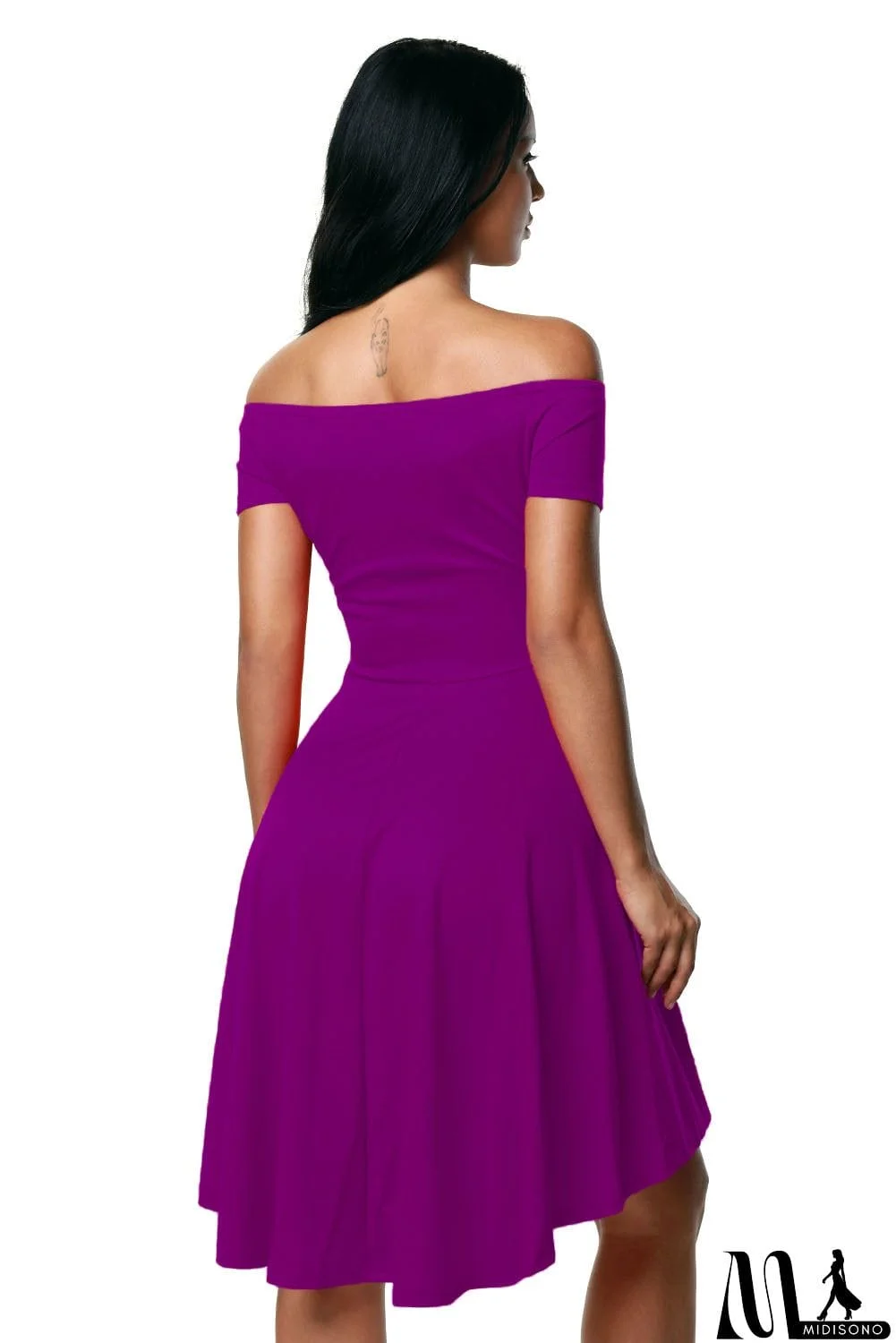 MidiSono - Rosy Off Shoulder High Low Cocktail Party Dress