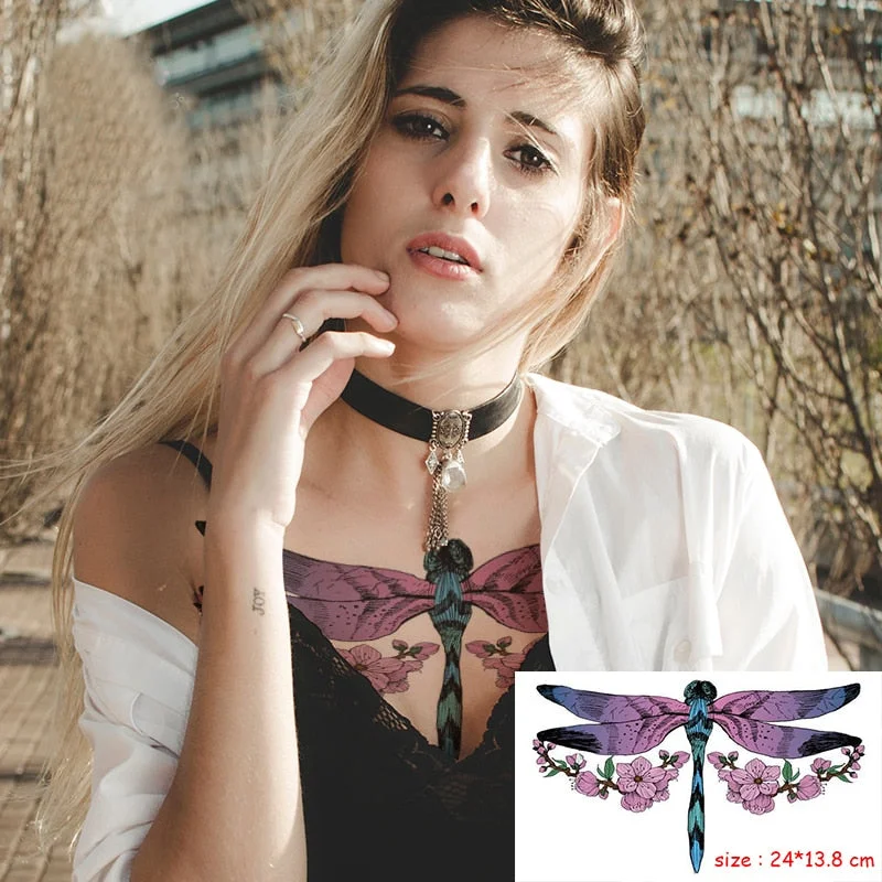 Temporary Tattoo Sticker Plant Leaf Flower Like Butterfly Sexy Chest Back Fake Tatoo Waterproof Flash Tatto Art for Woman Girl