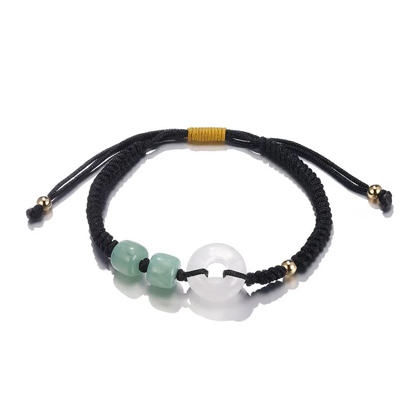 Green Aventurine White Jade 2Pcs Peace Buckle Luck Braided Couple Bracelet