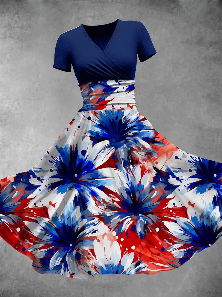 Women's Independence Day Flag Color Elements Floral Print Maxi Dress
