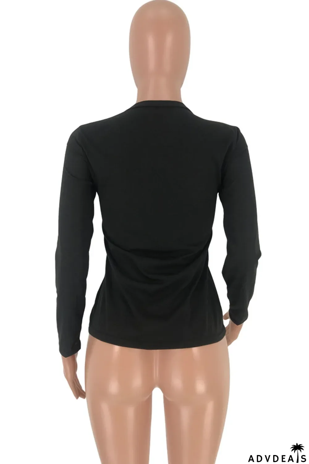 Black O Neck Long Sleeve Slim fit Print Tees & T-shirts