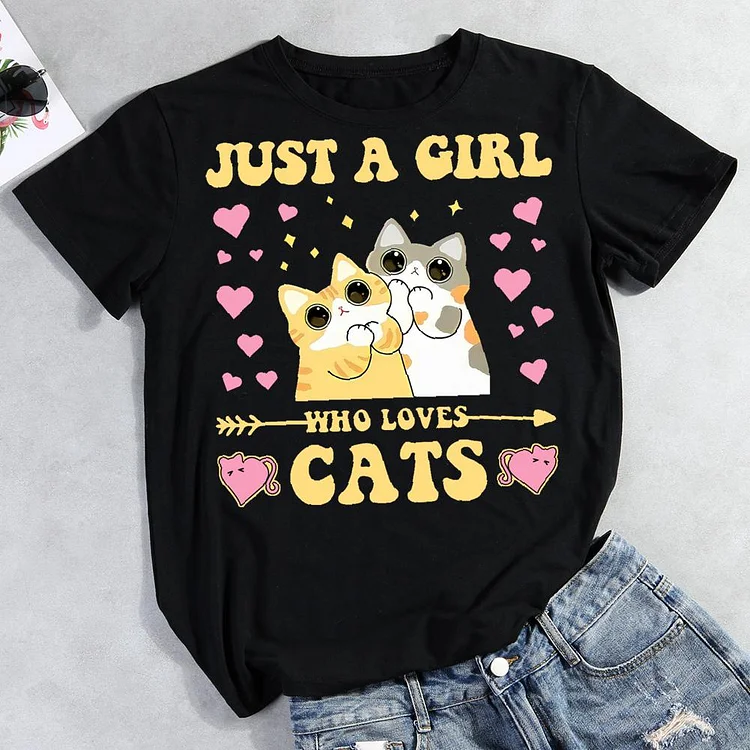Just a Girl Who Loves Cats Round Neck T-shirt-Annaletters