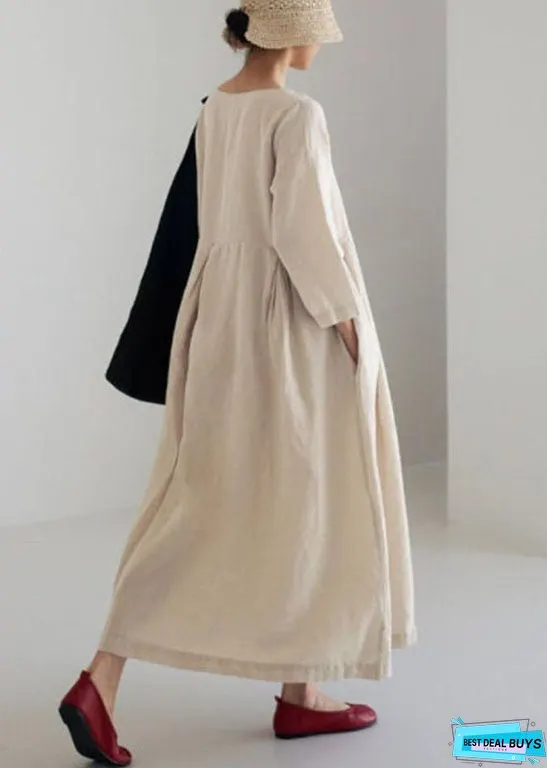 White Flowers Cotton Dresses Pockets Patchwork Summer