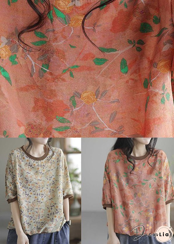 Vintage Orange O Neck Patchwork Cotton T Shirt Top Summer