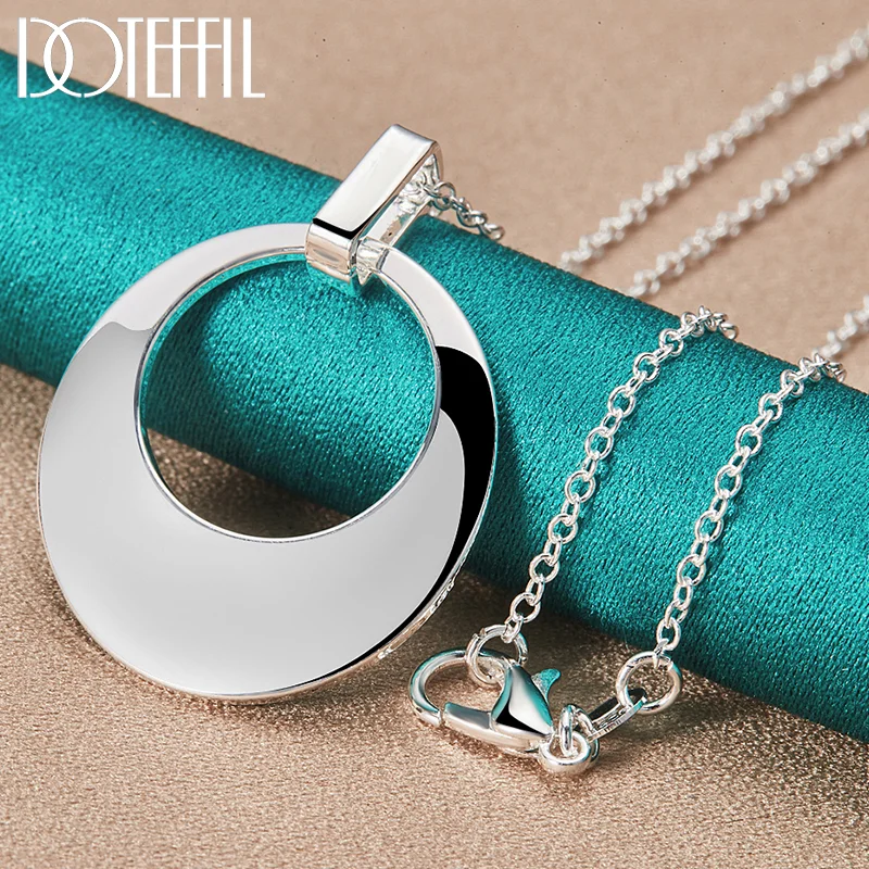 DOTEFFIL 925 Sterling Silver Sickle Pendant Necklace 16/18/20/22/24/26/30 Inch Chain For Woman Man Jewelry