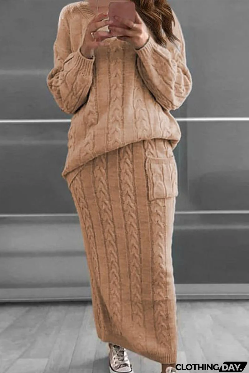 Casual Solid Color O Neck Long Sleeve Two Pieces(12 Colors)