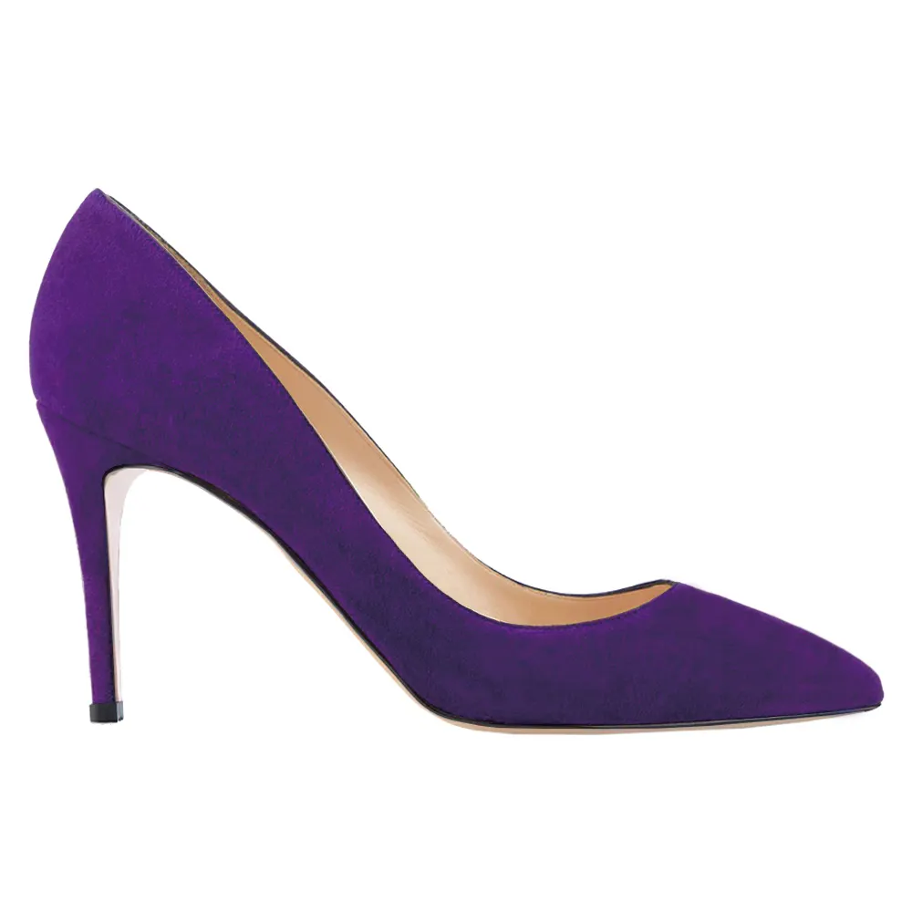 3.54" Middle Heels Shoes Women Daily Purple Suede  Pumps-vocosishoes