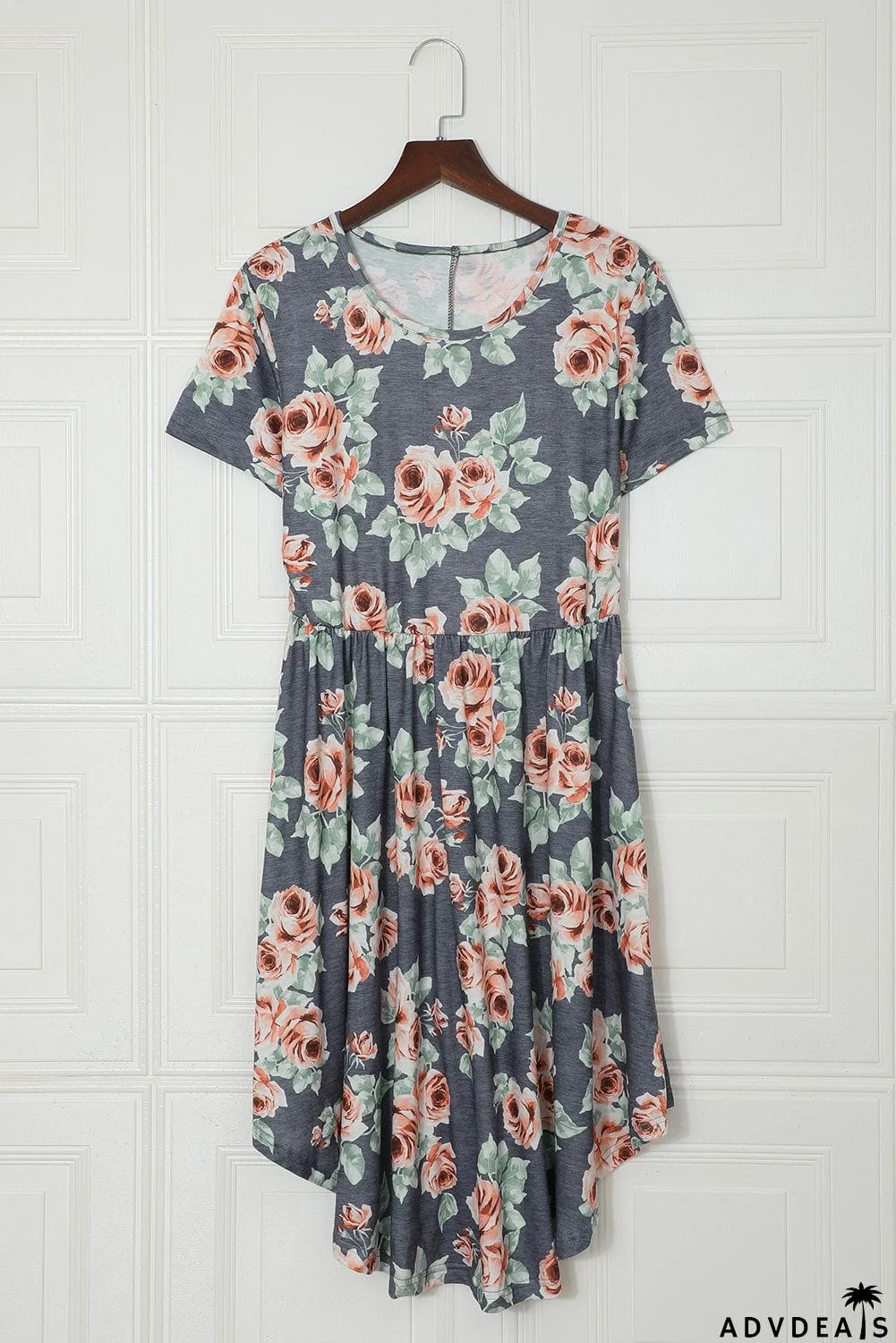 Floral Print Short Sleeve Pleated Mini Dress