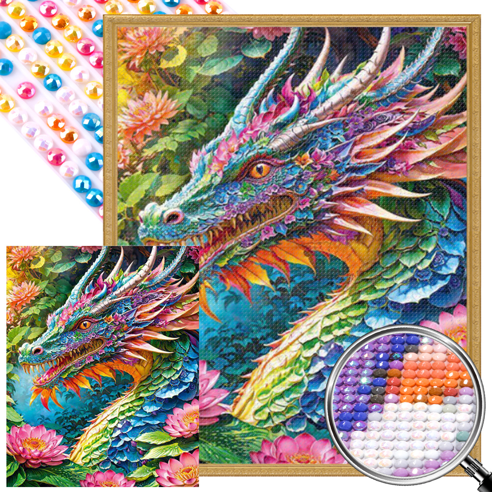Flowers And Dragons 40*50cm(picture) full round drill diamond painting with 3 to 5 colors of AB drills