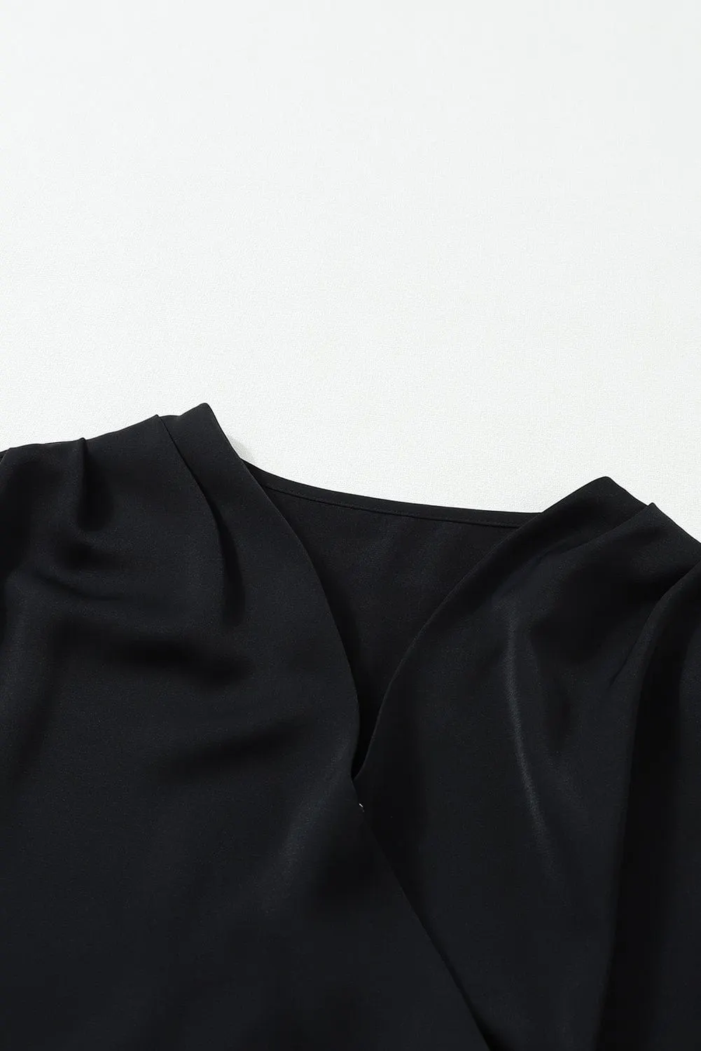 Elegant Black Drape Sleeve V-Neck Blouse
