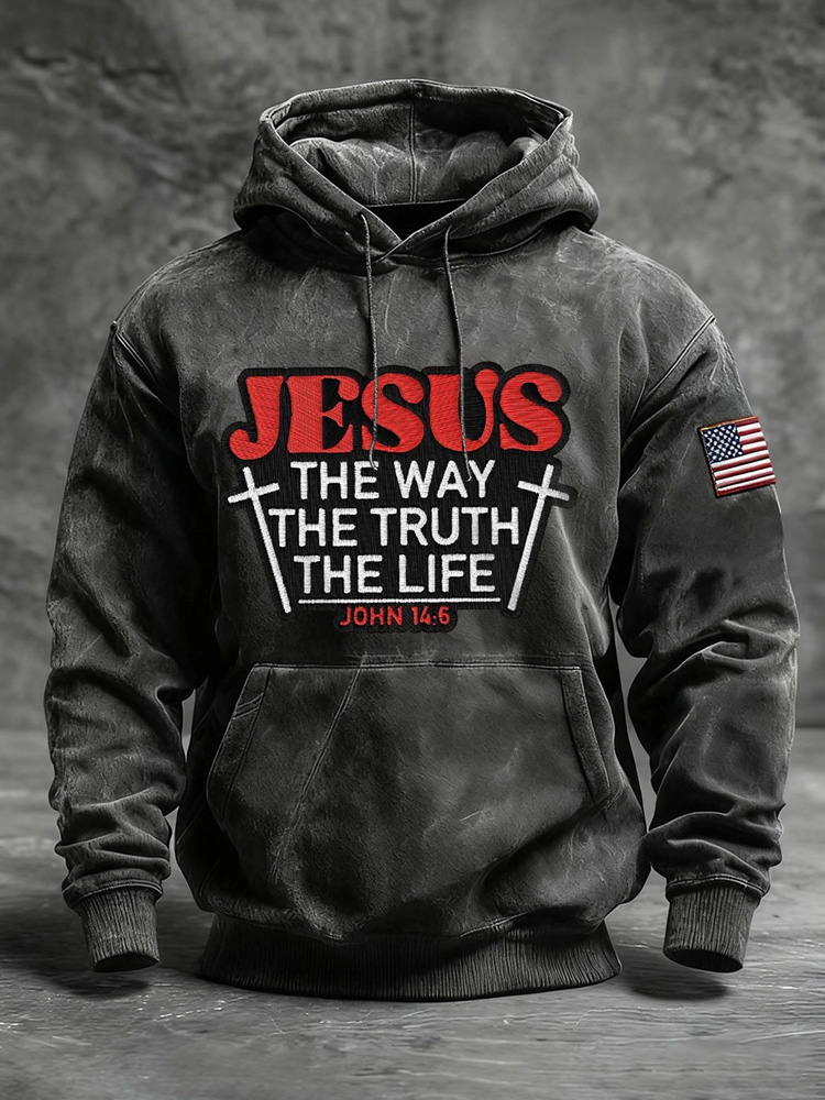 Men's Jesus The Way The Truth The Life Cross Hoodie With Pockets wearshes