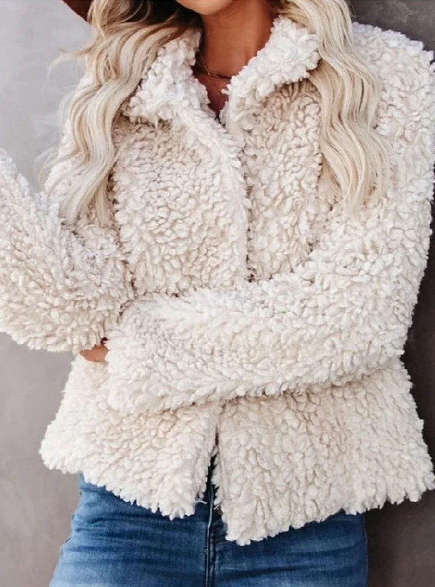 New Plush Cardigan Short Jacket Lamb Wool Coat