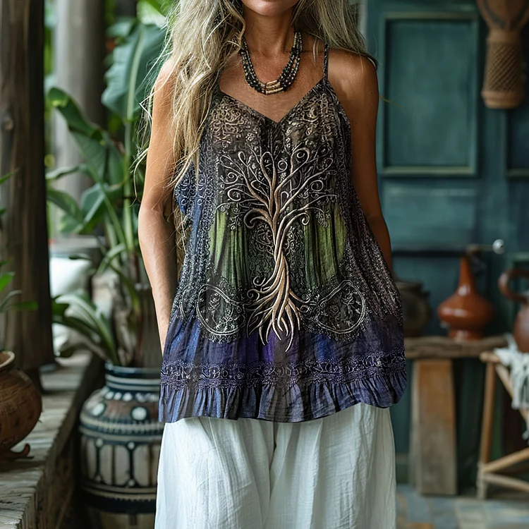 Women's Vintage Viking Tree Of Life Gradient Vest
