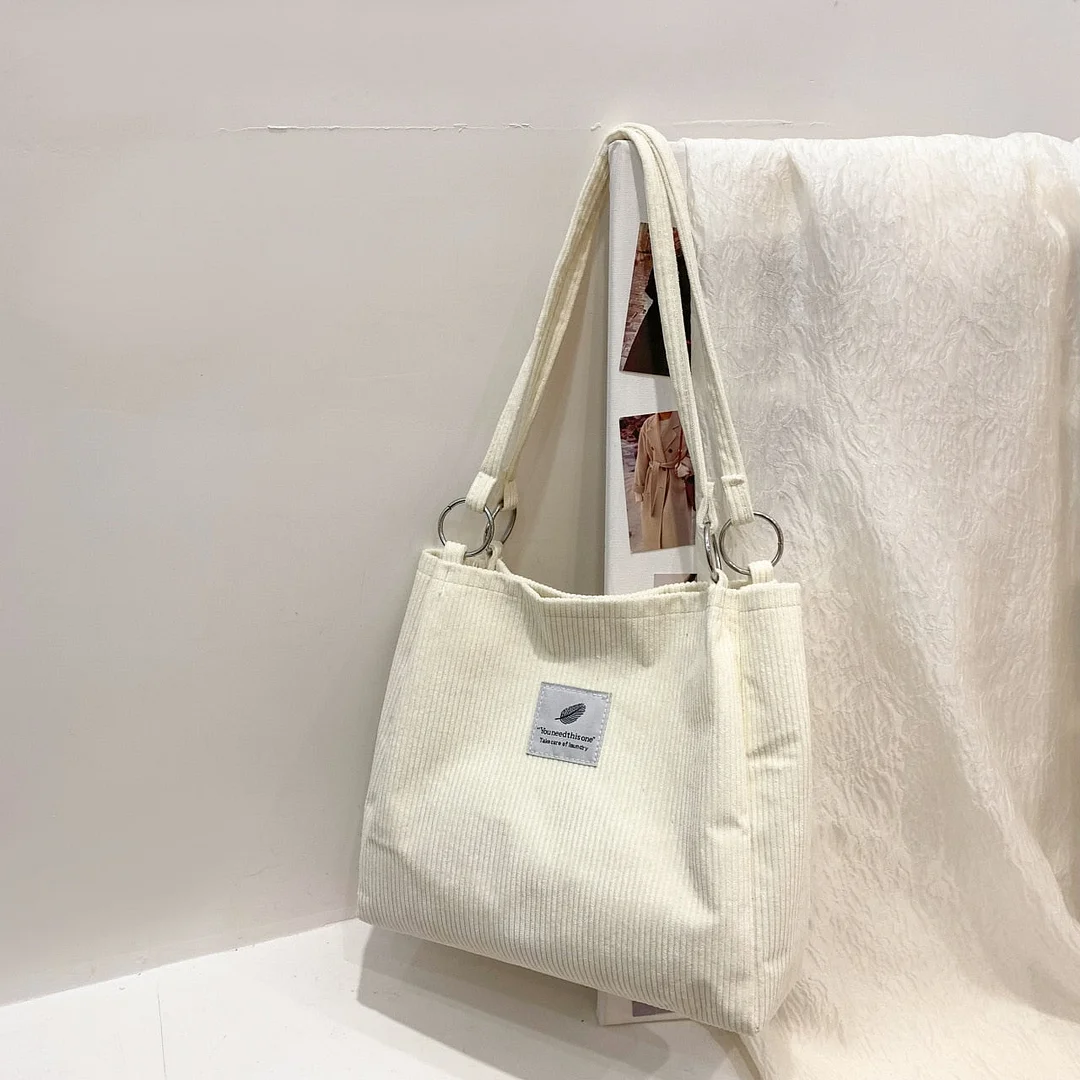 Retro Corduroy Tote Bags for Women 2022 Girls  Fashion Casual Shoulder Bags Large Capacity Solid Color Minimalist Style Handbags