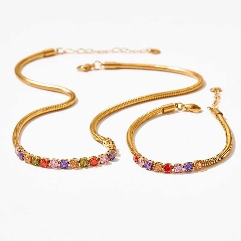 3 Pieces 304 Stainless Steel Titanium Steel 16K Gold Plated White Gold Plated Gold Plated Retro Plating Inlay Geometric Bracelets Necklace