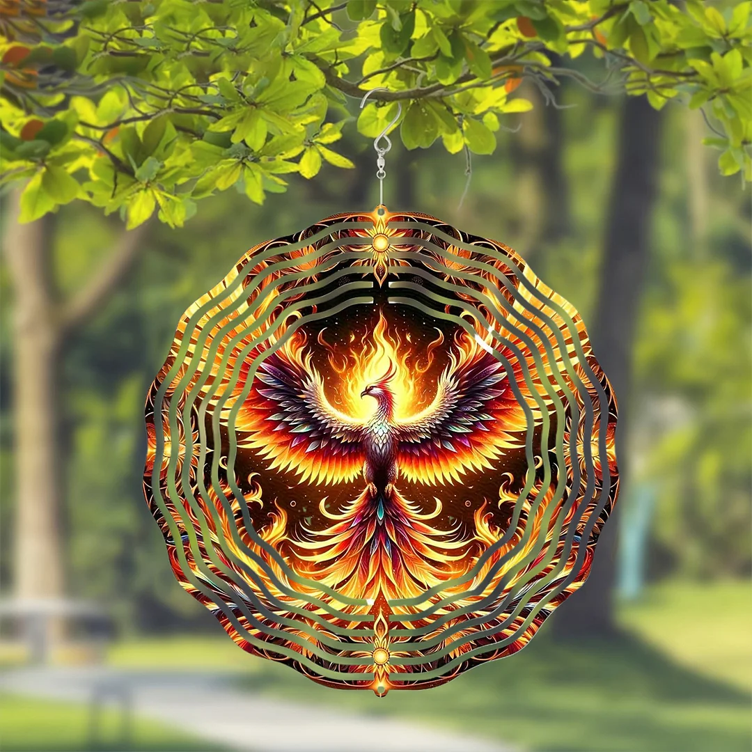 3D Hanging Wind Spinner 360 Degree Rotating 10-Inch Garden Wind Spinners Hanging Wind Catcher Art Gift for Home Garden Halloween Christmas (Phoenix)