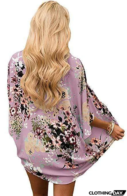 Bohemia Flower Print Summer Beach Women's Cardigan Loose Chiffon Coat