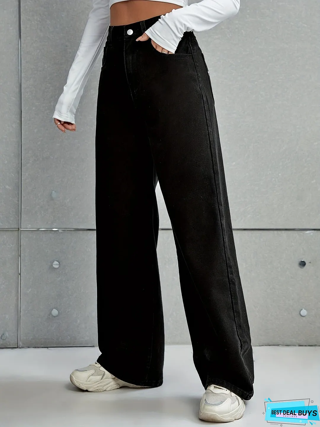 Black Star Pattern Baggy Jeans, Loose Fit Non-Stretch Casual Wide Legs Jeans, Women's Denim Jeans & Clothing