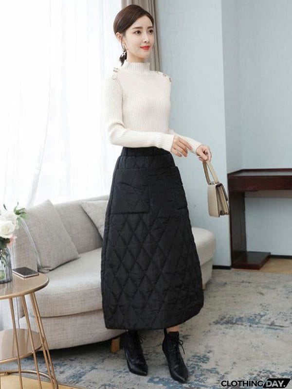 Vintage Loose Elasticity High-Waisted A-Line Padded Skirt Bottom