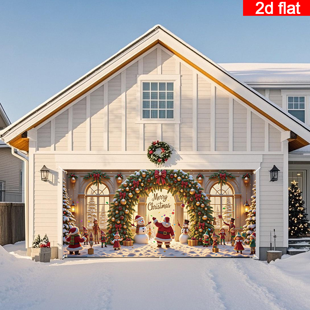 Tegooe Christmas Arch Garage Door Banner Decoration with Santa