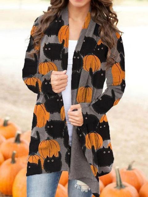 Halloween Pumpkin Pattern Print Cardigan - Shop Trendy Women's Clothing | LoverChic