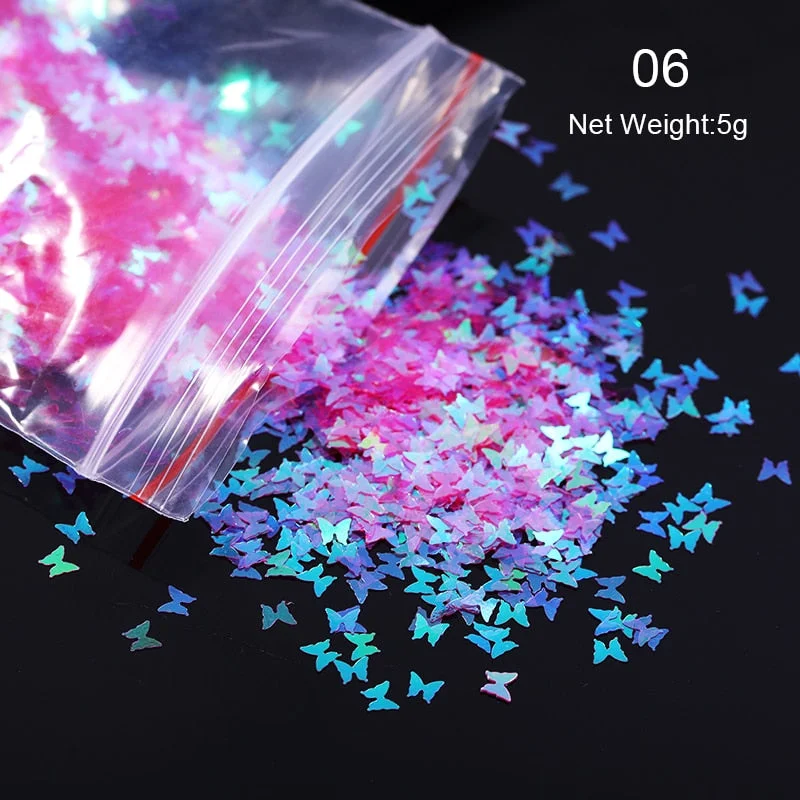1 Bag Nail Sequins Butterfly Design 3D Glitter Colorful Nail Flakes iridescent Palliette Spangle Decoration Nail Art Sticker