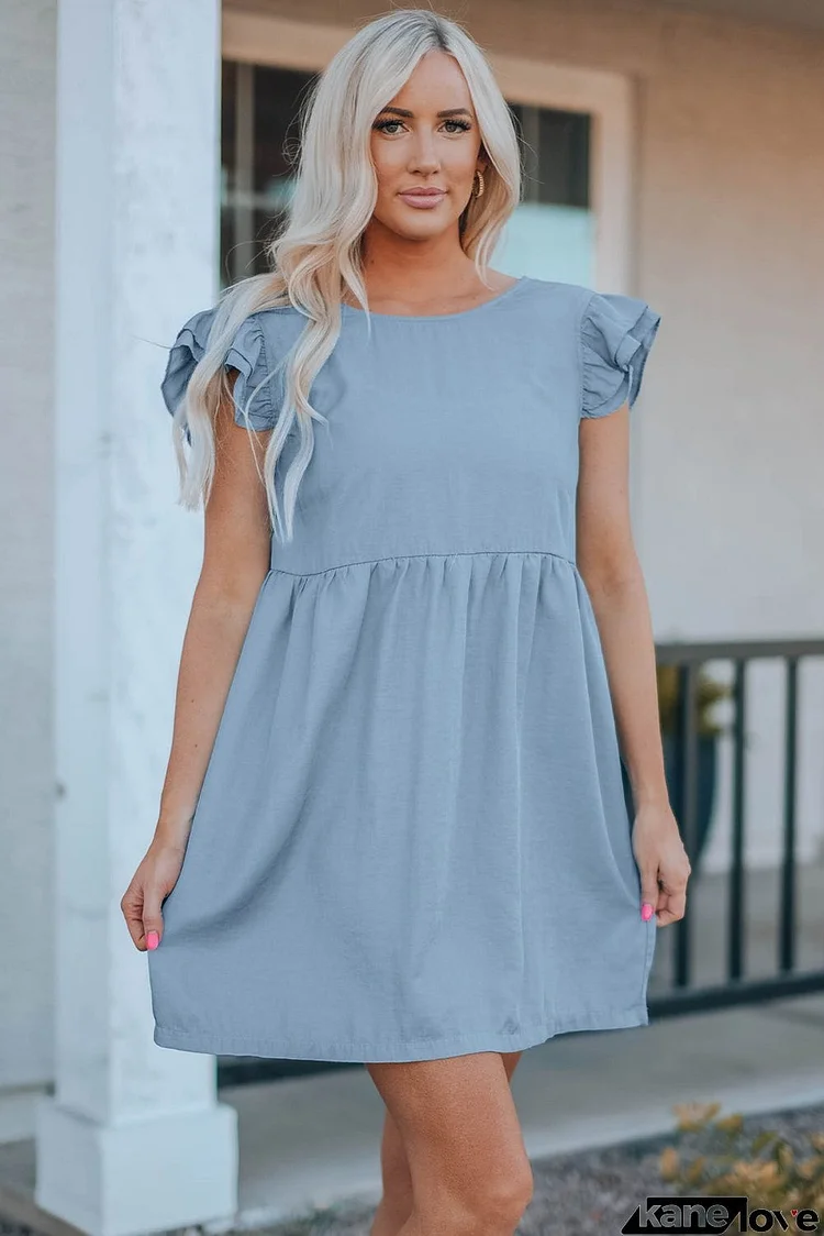 Flutter Sleeve Ruched Denim Dresses