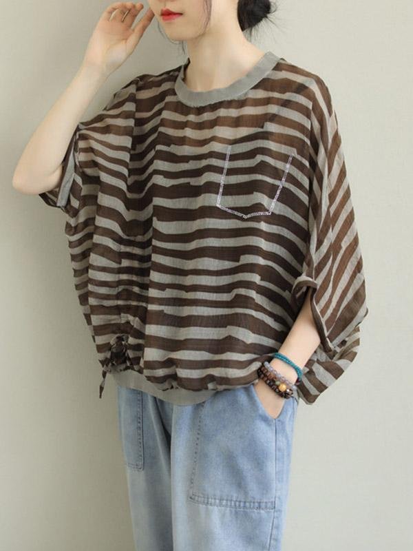 Original Drawstring Round-Neck Shirt Blouse Tops