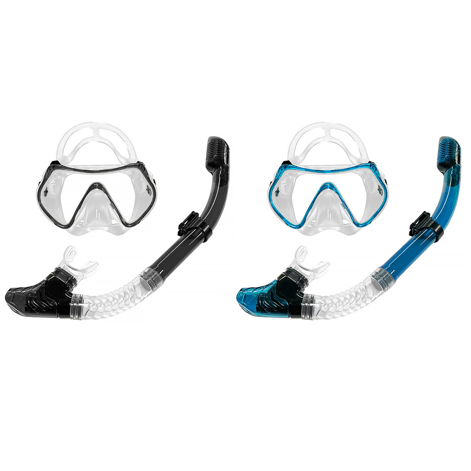 

Dry Snorkel Set for Adults Anti-Fog Tempered Glass Mask with Mouth Piece, Lake blue and breathing tube, 501 Original