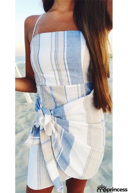 Sunshine Day Chambray Stripe Slip Mini Dress