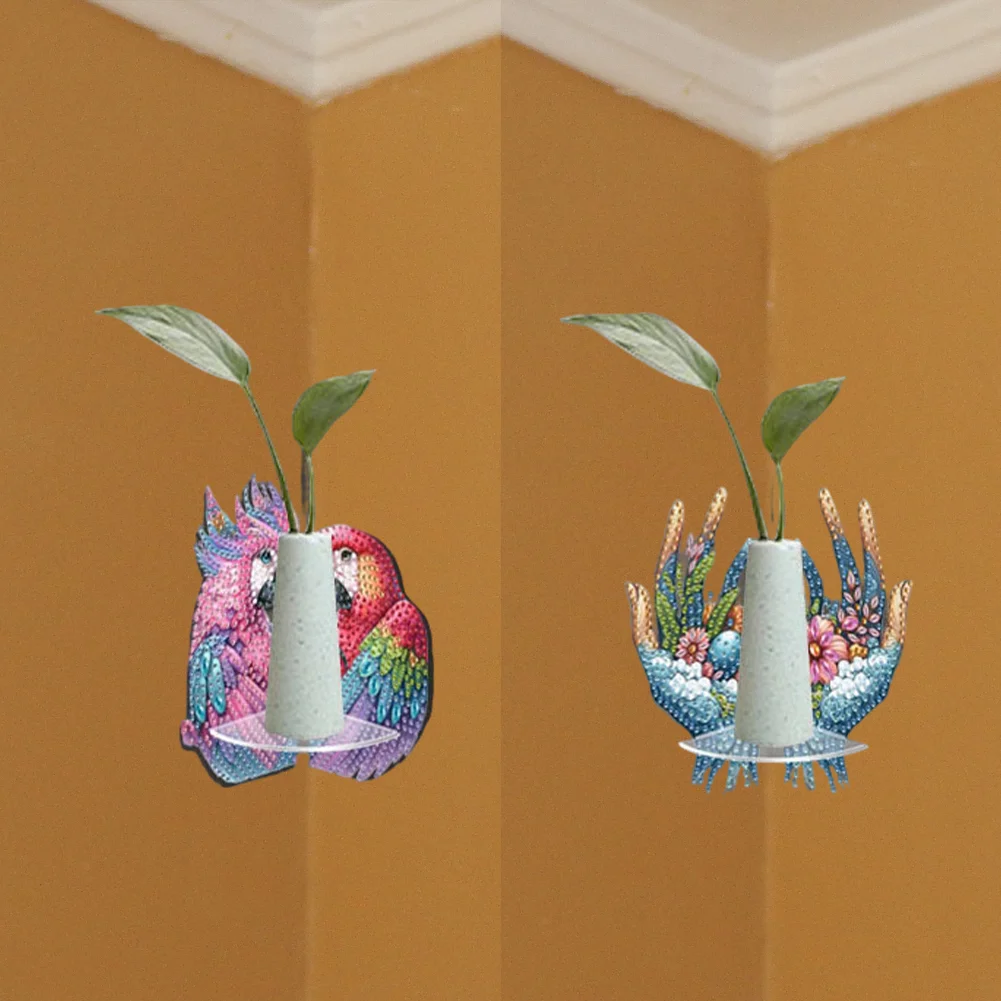 2pcs 2D Flat DIY Diamond Art Pendant DIY Home Decor Hanging Charm Decor (Parrot)