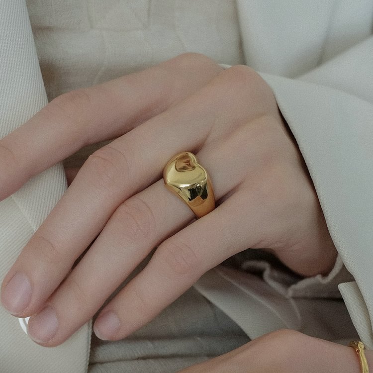 Croissant ring ring 18K gold plated red ring