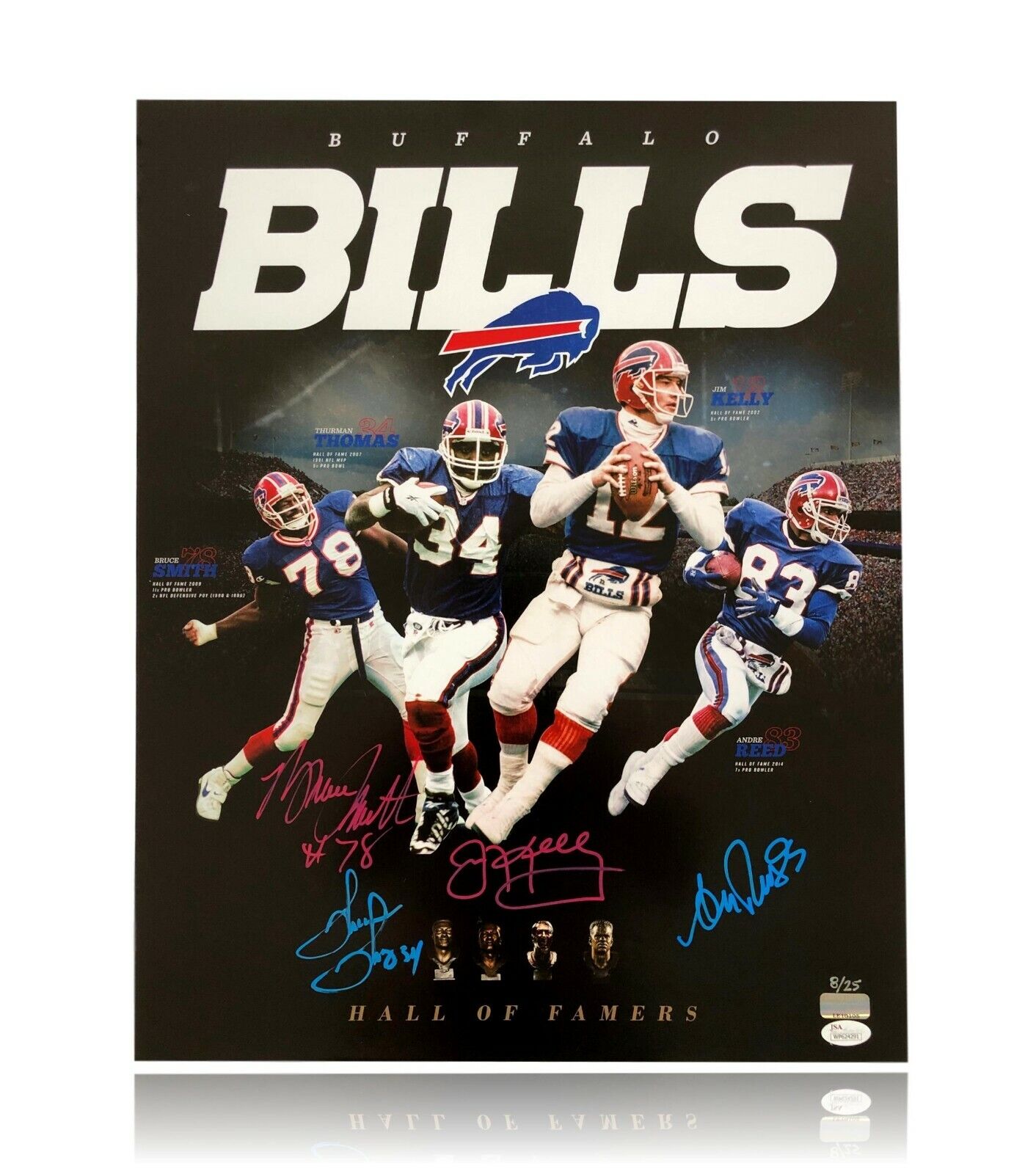 Buffalo Bills HOFers Signed 16x20 Photo Poster painting #/25 JSA COA Jim Kelly Reed Smith Thomas