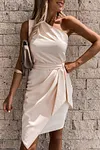 Solid Color One Shoulder Studs Party Dress