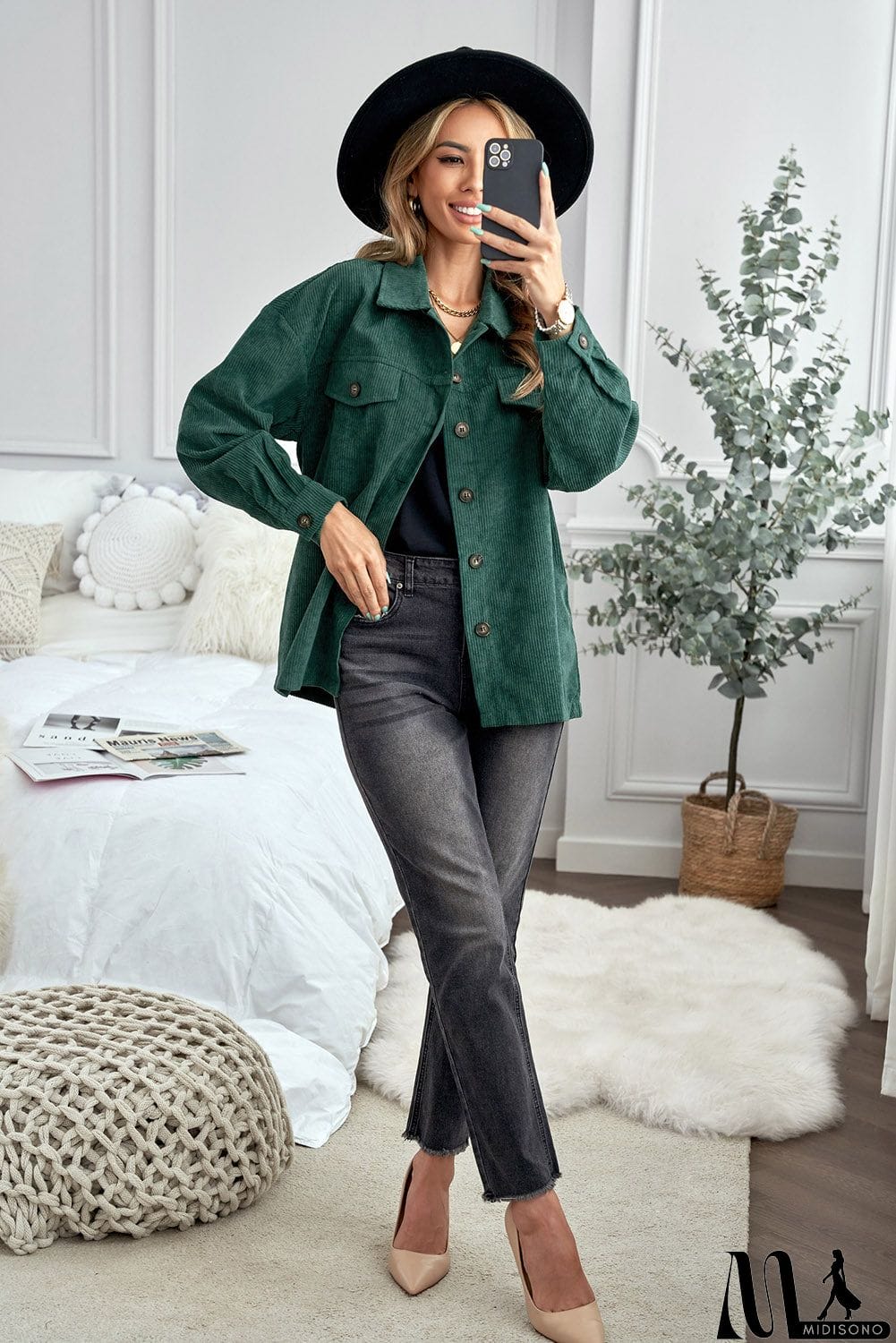 MidiSono - Fall Corduroy Shirt Coat