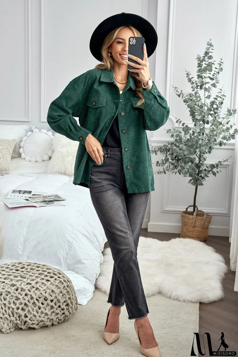 MidiSono - Fall Corduroy Shirt Coat