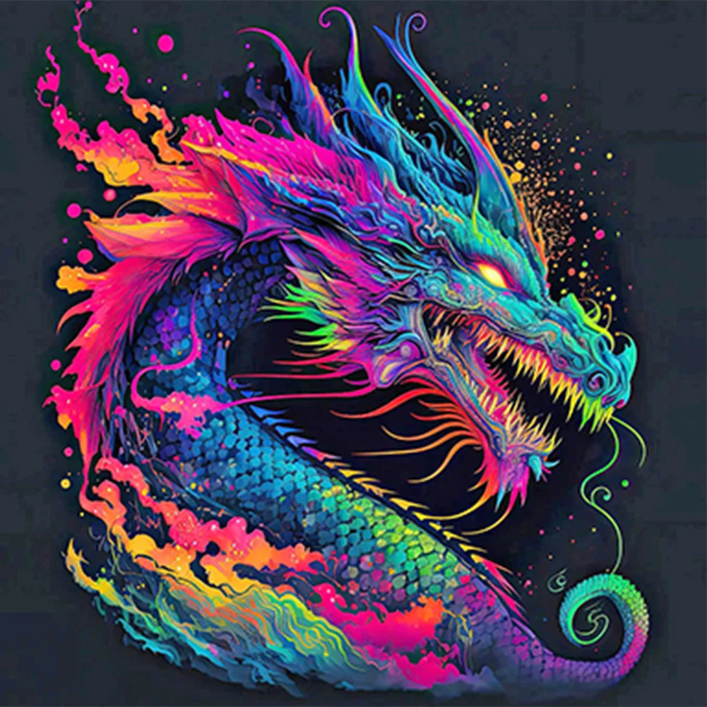 Diy Diamond Painting Colorful Dragon Animal Artwork, Full Round Diamond  Embroidery Home Decoration Gift