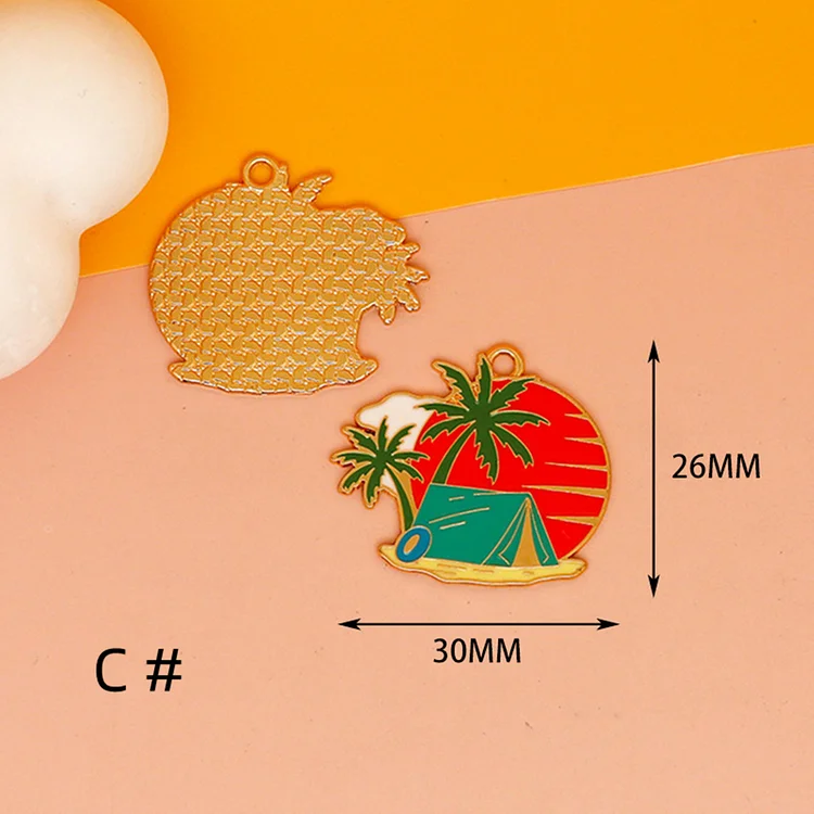  10/30pcs Cartoon coconut tree island Charm Bag Mountain Camera Charms Enamel Charm Pendant Bracelet DIY Earring Necklace Key Chain Jewelry Accessories