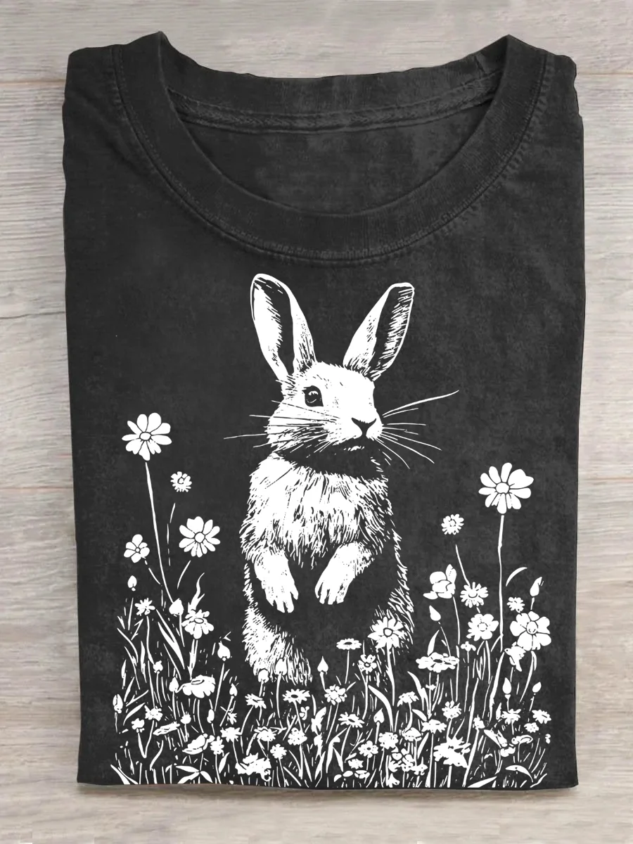 Eagerlys Daisy Rabbit Block Printed Style T-shirt Eagerlys