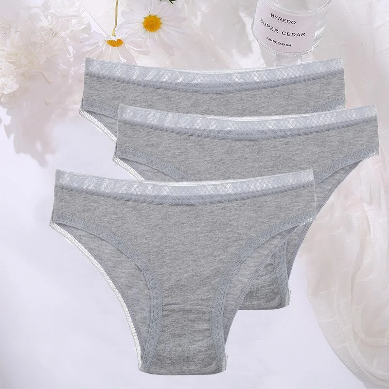 FINETOO 3PCS/Set Cotton Women Mesh Panties Sexy Perspective Lingerie Femme Underwear Girl Underpant Breathable Woman Panty Tanga