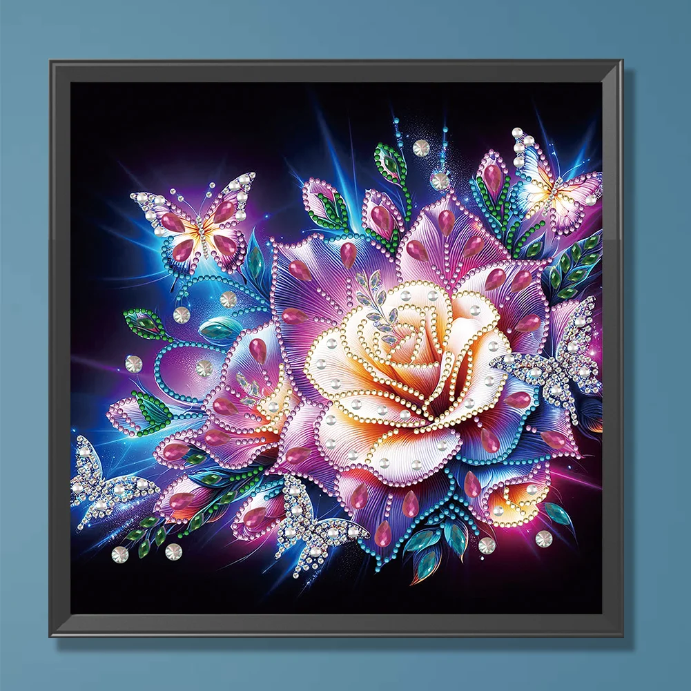Diamond Painting - Partial Special Shaped Drill - Rose Butterfly(Canvas|30*30cm)